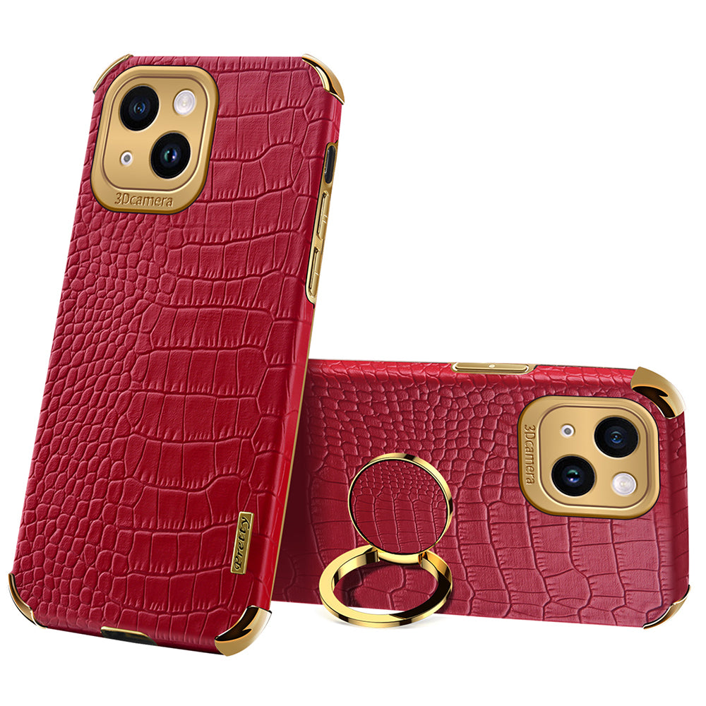 For iPhone 13 PU Leather Coated TPU Crocodile Texture Phone Case 6D Electroplated Kickstand Protective Cover For iPhone 13 PU Leather Coated TPU Crocodile Texture Phone Case 6D Electroplated Kickstand Protective Cover